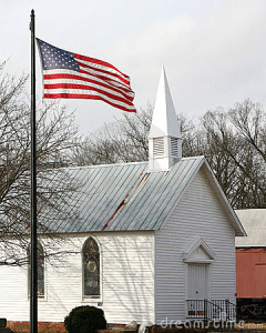 american-flag-front-church-12712818